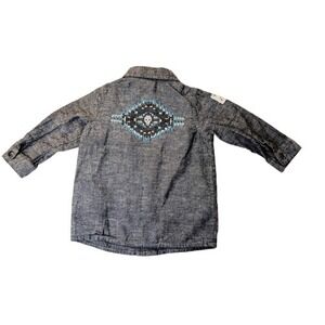 Amy Coe Attitude to Rock‎ Gray Linen Embroidery Button Up Collar Shirt 6 months